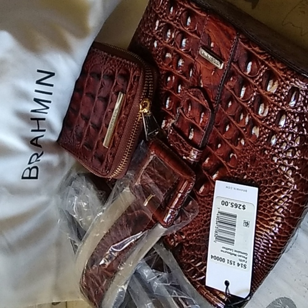 Brahman buckle bag,crossbody/wristletNWT,PECAN CROC/WALLET ALSO